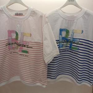Latium HC06 스판 루즈핏 셔츠 배색 5부 비이 단가라 스트라이프 데일리 라운드 반팔 티 T2523ts23