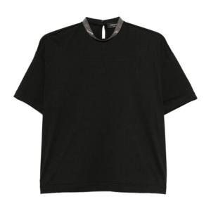 파비아나필리피 블랙 라운드 넥 반팔 탑 JED215F134 L543825