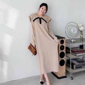 샵앤) 여성 세일러 니트 롱 원피스 ARA-WDR-3862-진베이지