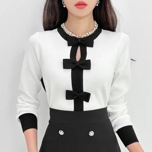 [금찌] 수아 리본 배색 니트 ST7173T
