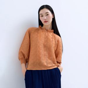 [플리츠미(여성)]지그재그 프릴 카라 벌룬 티셔츠_PPTSM025005