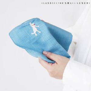 [클래식더스몰럭셔리] 일본 수입 고양이 HANDMADE 손수건 블루 (HC-2DWE501BU)