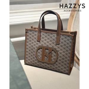 LL[쇼핑백동봉]H 레더 패치 시그니처 패턴 카키 토트 겸 숄더백 M HIBA5F118