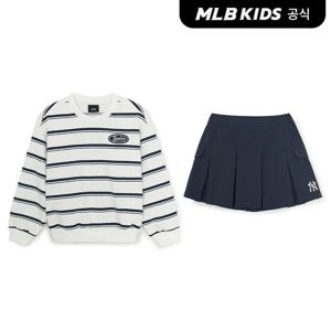 [MLB키즈 공식] 25FW 스트릿 베이직 여아 스트라이프 맨투맨세트 NY (Ivory) 7FS2B0754-50IVS