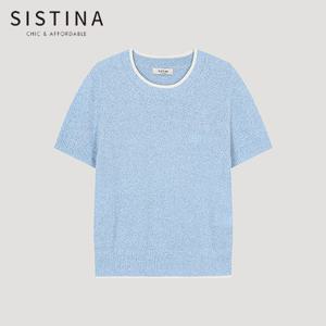 [SISTINA] 인기 로고 넥 배색 반팔 니트_ASKPOO21560_LL