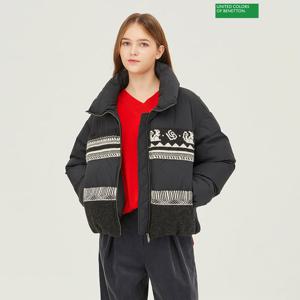 베네통 니트 배색 하이넥 구스 패딩 BAPDA3461_BK