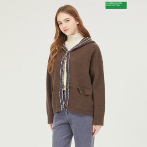 베네통 배색 후드 가디건 BAKC65361_BR