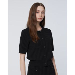 질스튜어트 뉴욕 여성 24SS 50%세일블랙 포켓 라운드넥 코튼혼방 반팔 가디건 JSSW4B160BK
