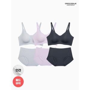 [크로커다일 이너웨어]라이크라 인견쉘론 몰드부착 더블스트랩 감탄브라+팬티 6종세트 CDW5N343536_T