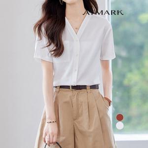 ATMARK 반소매원포켓브이넥블라우스_AA53BL047G