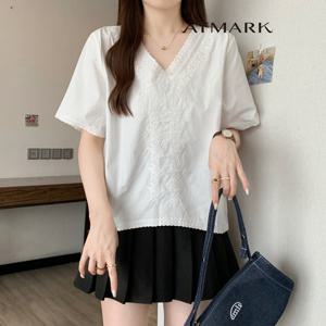 ATMARK (77까지)에스닉브이넥자수블라우스_AA53BL054G