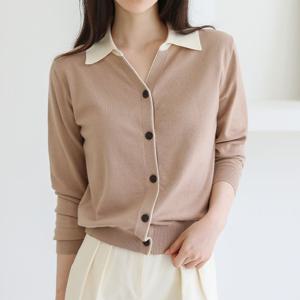 [바네사빈]fw)배색카라 브이넥 니트 가디건 v00774