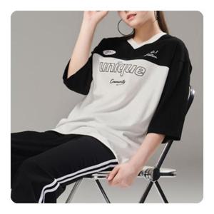 에꼴리에 HC33 오버핏 7부 블록코어티 24QT482