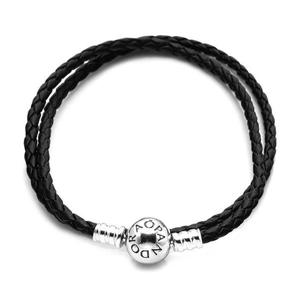 판도라 PANDORA 브레이디드 더블 가죽 블랙 가죽 공용 팔찌 590745CBK-D