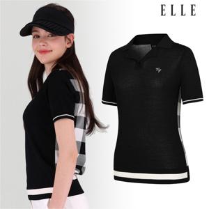 [엘르골프]반전패턴 와이드넥 반팔 스웨터 6J43603_199_CJ