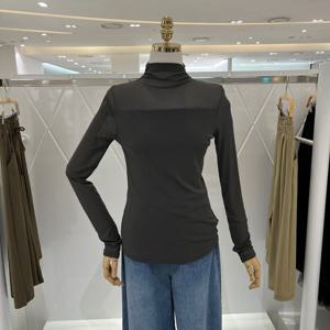 [밸리걸] 시스루 배색 하이넥 탑 814670