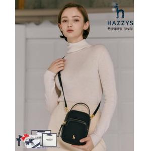 [헤지스ACC][선물추천] HIWA3E430.BK_여성용 블랙 나일론 더블지퍼 큐빅장식 크로스 미니백