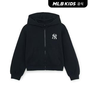 [MLB키즈 공식] 25FW 베이직 여아 스몰로고 크롭 후드 집업 NY (Black) 7FHDB1154-50BKS