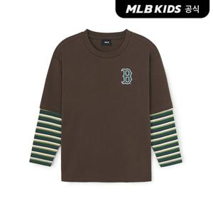 [MLB키즈 공식] 25FW 스트릿 베이직 스트라이프 레이어드 티셔츠 BOS (Brown) 7ATSB0254-43BRS