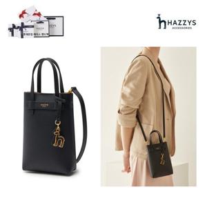 [헤지스ACC][완판재입고]블랙 가죽 퍼피로고 장식 폰 수납 미니크로스백 HIWA2E410BK