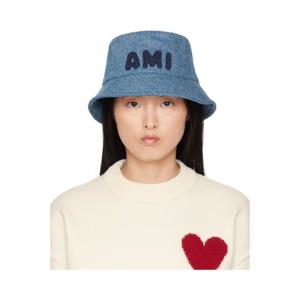 25 FW 아미 파리스 여성 블루 아미 파리 패치 코튼 버킷햇 251482F015004