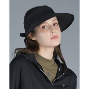 닥스 골프 여성 25SS PREMIUM 블랙 뒷면 리본 천연초 와이드 바이저 DNHE5E401BK