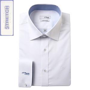 듀퐁셔츠 SE5SM22LS924SWH 구김 적은 화이트 소매 로고 카라 배색 슬림핏 스트레치 긴팔 스판 셔츠