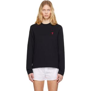 AMI Paris 티셔츠 블랙 코튼 아미 드 꾀흐 티셔츠 251482F110002