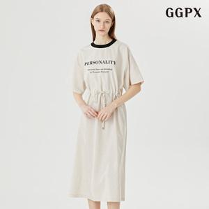 [지지피엑스]영문 레터링 린넨 허리 밴딩 롱 원피스 (GOAOW038D)