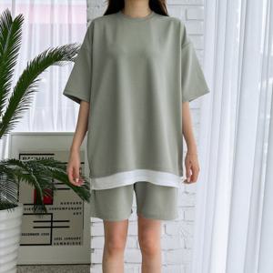 [리빌모아]남여공용 무지 레이어드 반팔 상하 세트 5C-SETH-Q003