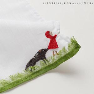 [클래식더스몰럭셔리] 일본 수입 붉은즈킨 HANDMADE 손수건 화이트 (HC-2DWE510WH)