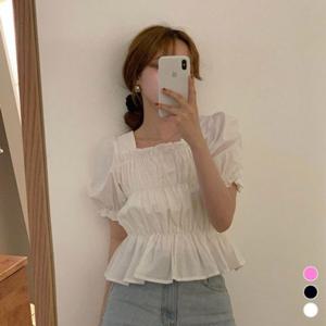[짝꿍닷컴]스퀘어넥 크롭 셔링 블라우스 FD-0052