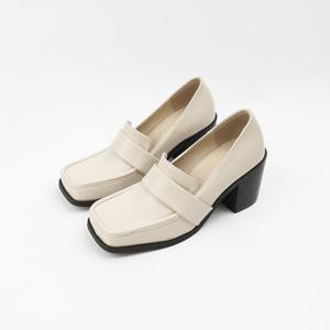 [신난다슈] 여성 구두 펌프스 힐 6cm 여자 페니 로퍼 힐 발편한 통굽 사각코 TMZ253071 아이보리