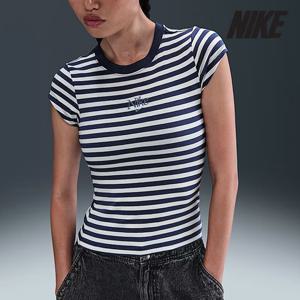[나이키] 여성용 반팔티 /M1- IH8475-410 / 우먼스 스포츠웨어 타이트 스트라이프 반팔 티셔츠