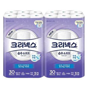 크리넥스 트렌디한 3겹 순수소프트 27m 30롤 2개