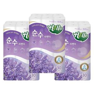 헬로 트렌디한 순수 라벤더 3겹 천연펄프 30m 30롤 3개