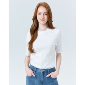 헤지스 여성 24SS 50%세일아이보리 골지 반하이넥 5부소매 티셔츠 HSTS4B224IV