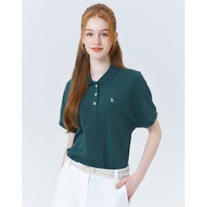 헤지스 여성 24SS 50%세일그린 솔리드 면혼방 반팔카라티셔츠 HSTS4BC35E3