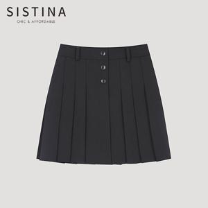 [SISTINA] 인기 버튼 플리츠 미니 스커트_AWWSKO11030_BK