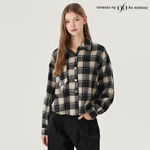 [나인식스뉴욕]데일리 체크 패턴 카라 포켓 크롭 긴팔 셔츠 (NO4BA001L0)