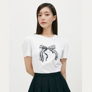 플라스틱아일랜드  리본모티브 프린트 티셔츠 (PR2CH365)