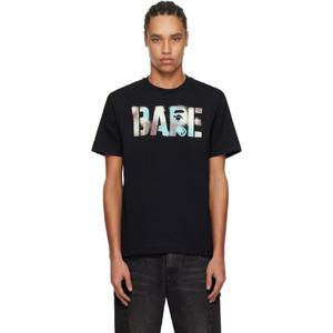 25 FW BAPE 남성 블랙 맵 카모 스텐실 베이프 로고 티셔츠 251546M213230