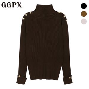 [지지피엑스]견장 버튼 골지 롤업 폴라 니트 (GOBKP094F)