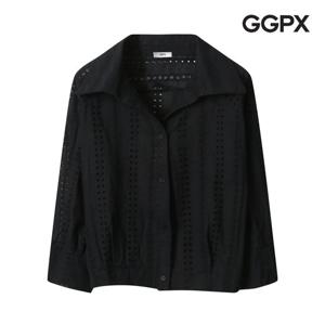 [지지피엑스]카라 넥 펀칭 긴팔 블라우스 (GP3SH016F)