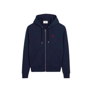 아미 스몰 하트 로고 루프백 오가닉 코튼 플리스 후드 집업 나이트 블루 BFUSW435-730-430