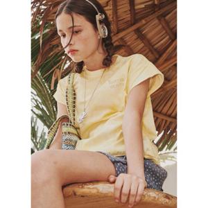 [블루테일HU] (AZC2TS02YE) 옐로우 다잉패턴 꼬임소매 반팔티셔츠