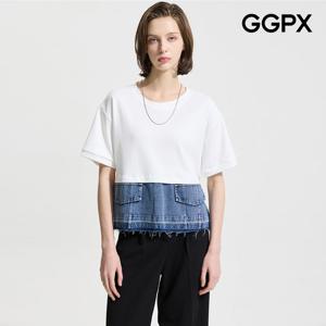[지지피엑스]밑단 데님 포인트 라운드넥 티셔츠 (GP4TS024F)