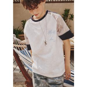 [블루테일HU] (AZC3TS01WT) 나염 프린팅 컬러 블럭 화이트 반팔 티셔츠