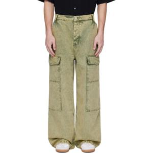 AMI Paris 카고팬츠 카키 코튼 와이드 핏 데님 카고 팬츠 251482M188000