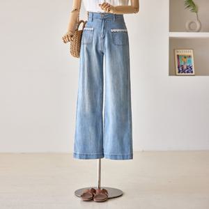 [커스텀에이블] [55~77]레이스 포켓 스판 와이드 데님팬츠_T2507DP029B